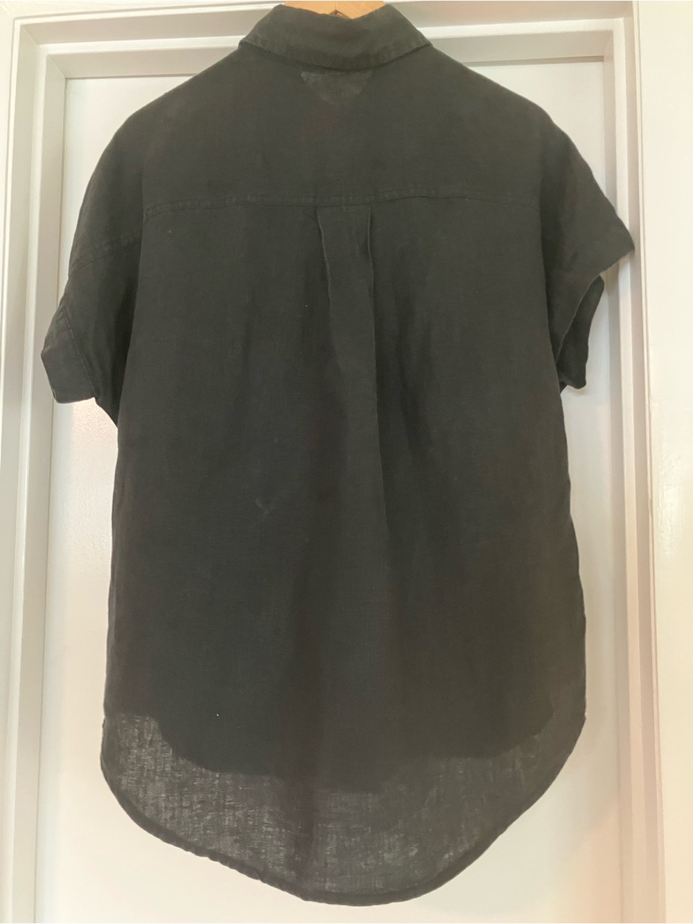 Quince Women’s Linen Short Sleeve Button Up Collared Shirt, Black size M - Picture 2 of 5
